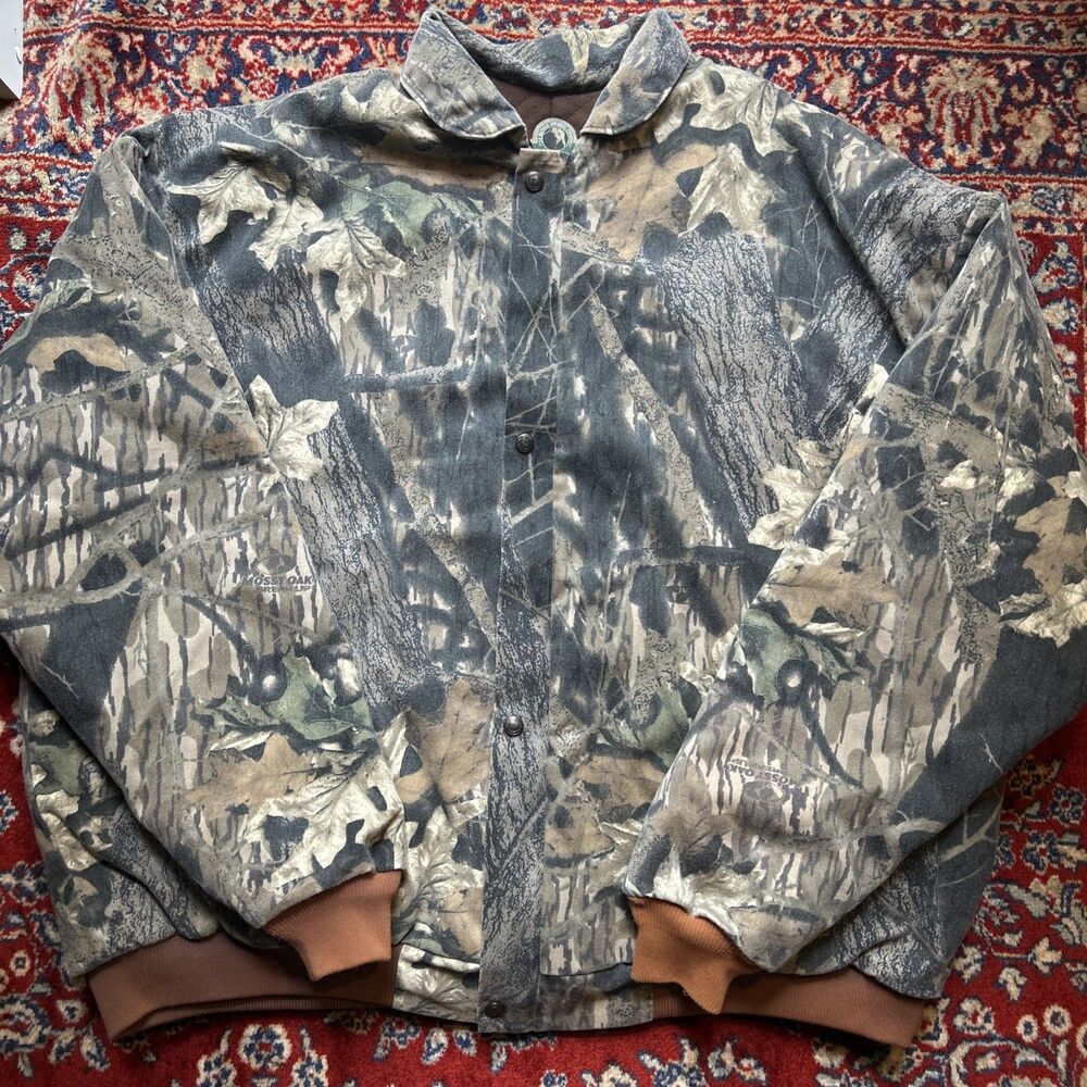 Vintage Berne Gunflint Camo Quilted Jacket Men XL Mossy Oak Made in USA